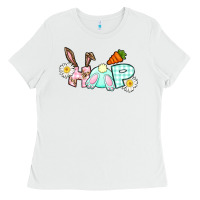 White Hop bunny Easter Day Ladies Tee - CowGirlArtShop