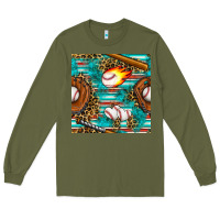 Army Green baseball glove and bat with serape seamless pattern Long Sleeve Tee - BundleAndBundleShop