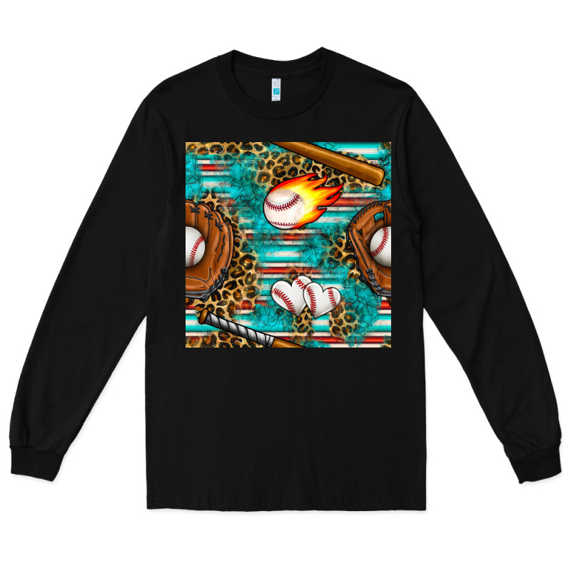 Baseball Glove And Bat With Serape Seamless Pattern Long Sleeve Tee by BundleAndBundleShop | Teevron