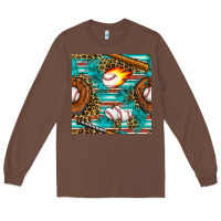 Chestnut baseball glove and bat with serape seamless pattern Long Sleeve Tee - BundleAndBundleShop