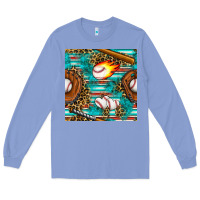 Colony Blue baseball glove and bat with serape seamless pattern Long Sleeve Tee - BundleAndBundleShop
