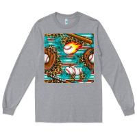 Heather Grey baseball glove and bat with serape seamless pattern Long Sleeve Tee - BundleAndBundleShop