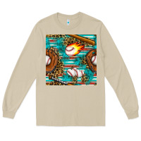 Mushroom baseball glove and bat with serape seamless pattern Long Sleeve Tee - BundleAndBundleShop