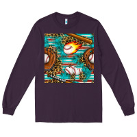 Plum baseball glove and bat with serape seamless pattern Long Sleeve Tee - BundleAndBundleShop