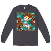 Smoke baseball glove and bat with serape seamless pattern Long Sleeve Tee - BundleAndBundleShop
