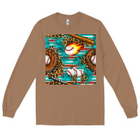 Toasted Coconut baseball glove and bat with serape seamless pattern Long Sleeve Tee - BundleAndBundleShop