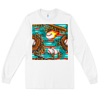 White baseball glove and bat with serape seamless pattern Long Sleeve Tee - BundleAndBundleShop