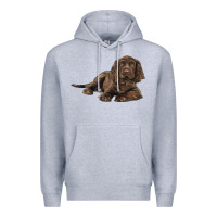 Heather Grey Sussex Spaniels llustrations Premium Hoodie - LillyAllenDesigns