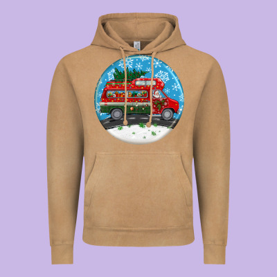 Santa Claus With Retro Van  Christmas Ornament Vintage Hoodie Designed By Bundleandbundleshop