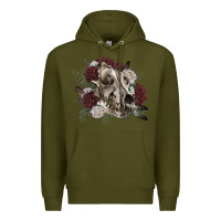 Army Green Floral boho wolf skull Premium Hoodie - RanaPortraitStore