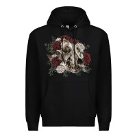 Black Floral boho wolf skull Premium Hoodie - RanaPortraitStore