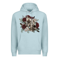 Blue Mist Floral boho wolf skull Premium Hoodie - RanaPortraitStore