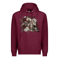 Burgundy Floral boho wolf skull Premium Hoodie - RanaPortraitStore