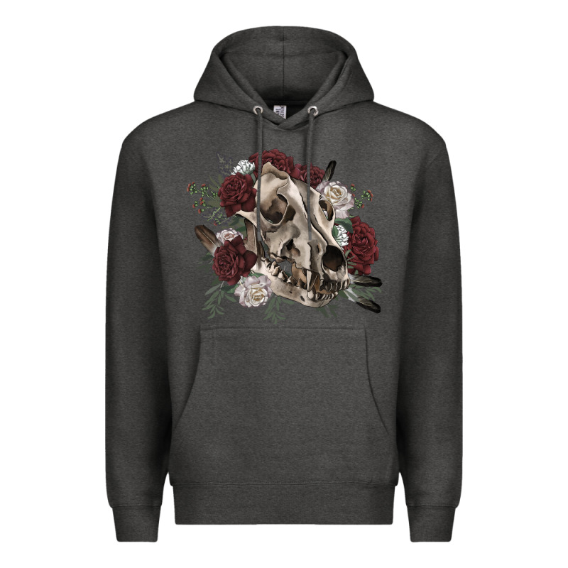 Floral Boho Wolf Skull Premium Hoodie by RanaPortraitStore | Teevron
