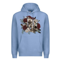 Colony Blue Floral boho wolf skull Premium Hoodie - RanaPortraitStore