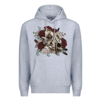 Heather Grey Floral boho wolf skull Premium Hoodie - RanaPortraitStore