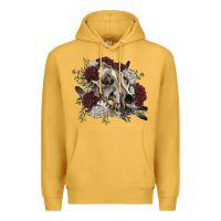 Mustard Floral boho wolf skull Premium Hoodie - RanaPortraitStore