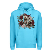 Ocean Blue Floral boho wolf skull Premium Hoodie - RanaPortraitStore