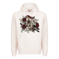 Pale Pink Floral boho wolf skull Premium Hoodie - RanaPortraitStore