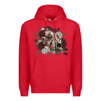 Red Floral boho wolf skull Premium Hoodie - RanaPortraitStore
