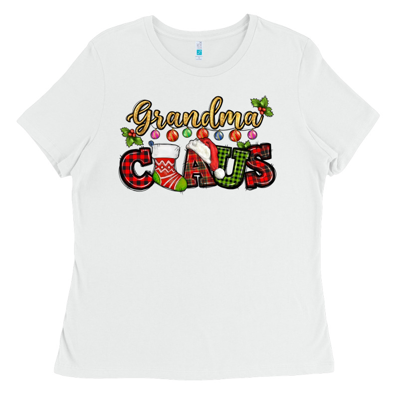 Grandma Claus With Christmas Gift Sock Mother's Ladies Tee by HowdyJamesFarm | Teevron