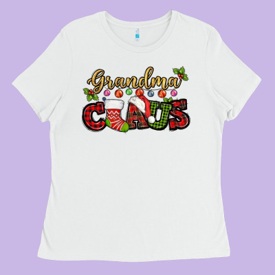 Grandma Claus With Christmas Gift Sock Mother's Ladies Tee Designed By Howdyjamesfarm
