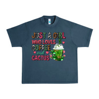 Midnight Navy Just A Girl Who Loves Coffee And Cactus Frappe Urban Heavy Tee - FaDigitalArtStudio