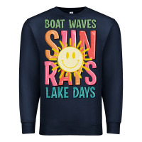 Navy boat waves sun rays lake days Premium Sweatshirt - JahusDesignShop