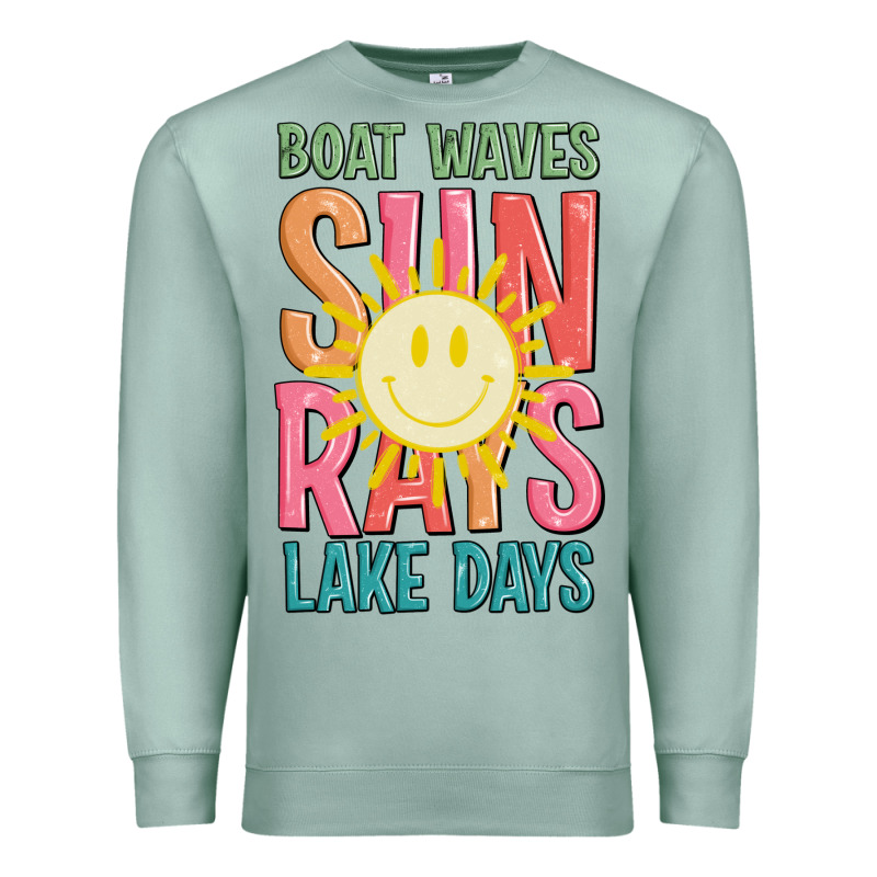 Boat Waves Sun Rays Lake Days Premium Sweatshirt by JahusDesignShop | Teevron