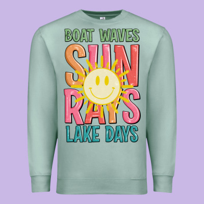 Boat Waves Sun Rays Lake Days Premium Sweatshirt Designed By Jahusdesignshop