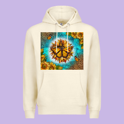 Monarch Butterfly Sunflower Premium Hoodie Designed By Lillyallendesigns