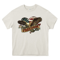 Cream Freedom America Eagle 4th of july Heavy Core Tee - HowdyJamesFarm
