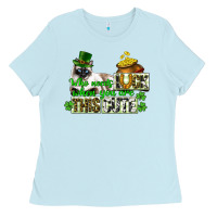 Baby Blue St. Patrick's cat who needs luck when you are this Ladies Tee - CowGirlArtShop