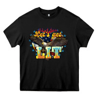 Black Let's get lit America Eagle 4th of july Heavy Core Tee - HowdyJamesFarm