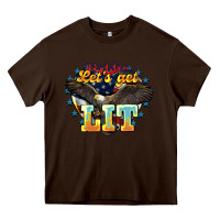 Chocolate Brown Let's get lit America Eagle 4th of july Heavy Core Tee - HowdyJamesFarm