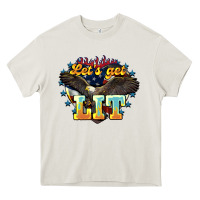 Cream Let's get lit America Eagle 4th of july Heavy Core Tee - HowdyJamesFarm