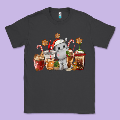 Hippopotamus Coffee Cups Christmas Classic Tee Designed By Cowgirlartshop