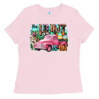 Bubblegum Pink The hunt is on Easter Day Ladies Tee - CowGirlArtShop