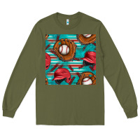 Army Green baseball helmet and glove with serape seamless pattern Long Sleeve Tee - BundleAndBundleShop