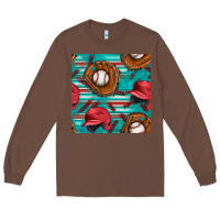 Chestnut baseball helmet and glove with serape seamless pattern Long Sleeve Tee - BundleAndBundleShop