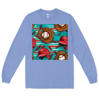 Colony Blue baseball helmet and glove with serape seamless pattern Long Sleeve Tee - BundleAndBundleShop