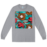 Heather Grey baseball helmet and glove with serape seamless pattern Long Sleeve Tee - BundleAndBundleShop