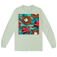 Matcha baseball helmet and glove with serape seamless pattern Long Sleeve Tee - BundleAndBundleShop