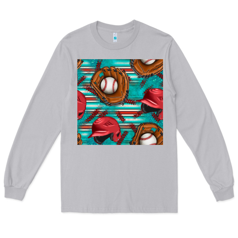 Baseball Helmet And Glove With Serape Seamless Pattern Long Sleeve Tee by BundleAndBundleShop | Teevron