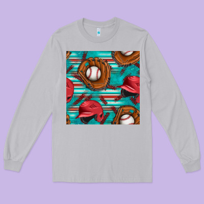 Baseball Helmet And Glove With Serape Seamless Pattern Long Sleeve Tee Designed By Bundleandbundleshop