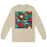 Mushroom baseball helmet and glove with serape seamless pattern Long Sleeve Tee - BundleAndBundleShop