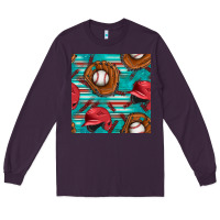 Plum baseball helmet and glove with serape seamless pattern Long Sleeve Tee - BundleAndBundleShop