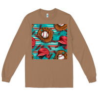 Toasted Coconut baseball helmet and glove with serape seamless pattern Long Sleeve Tee - BundleAndBundleShop