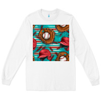 White baseball helmet and glove with serape seamless pattern Long Sleeve Tee - BundleAndBundleShop