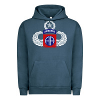 Pigment Midnight Navy 82nd Airborne Div Parachutist Wings and Patch - Distressed Urban Hoodie - baoMotion